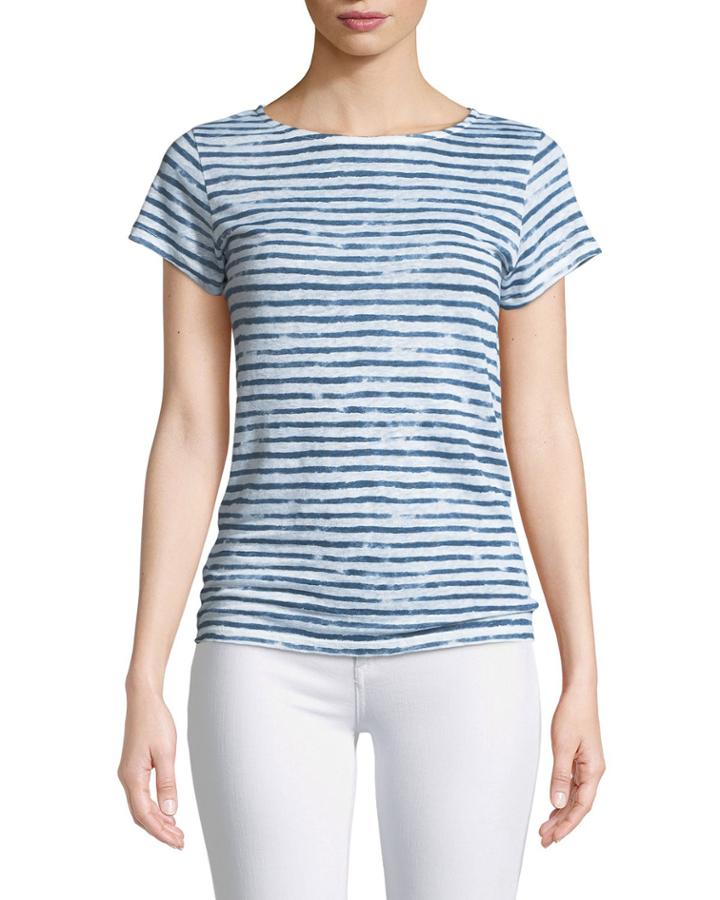 Striped Linen Button-back Tee