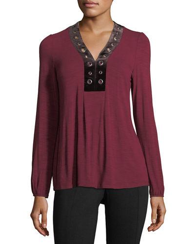 Long-sleeve Velvet-trim Top