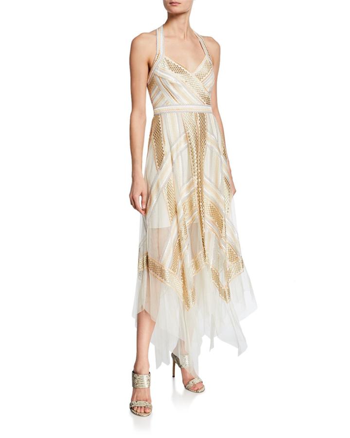 Embroidered-tulle Halter Cocktail Dress