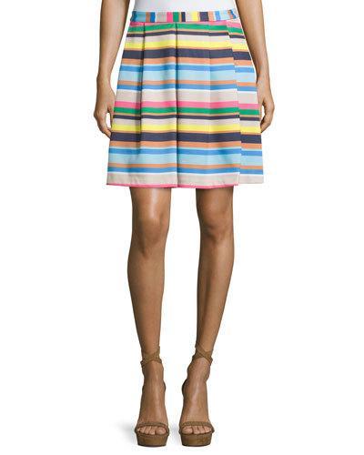 Pleated A-line Striped Skirt, True Navy