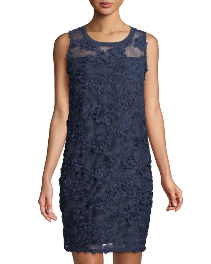 Sleeveless Floral Mesh Illusion Dress