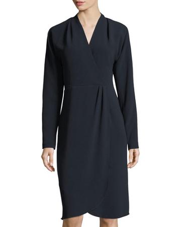 Long-sleeve Faux-wrap Dress
