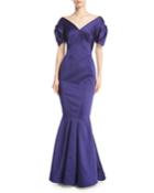 V-neck Double-face Duchess Satin Evening Gown