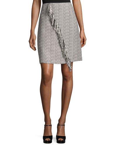 Emerson Fringed Herringbone Skirt, Black