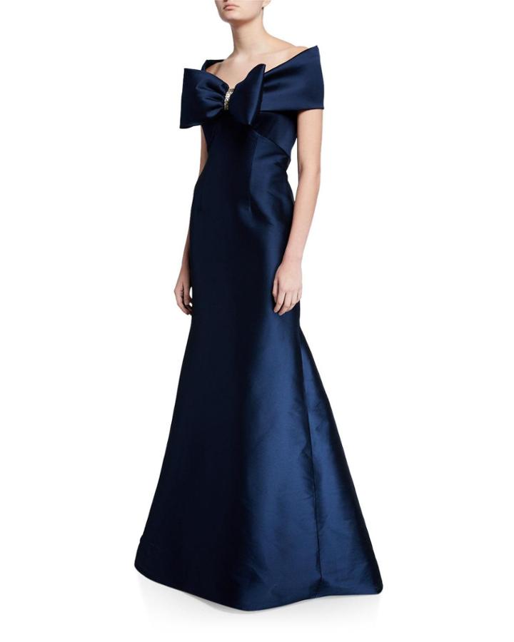 Off-the-shoulder Stretch Gazar Trumpet Gown With Bow