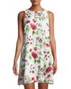 Floral-embroidered Sleeveless A-line Dress