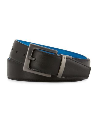 Reversible Faux-leather Dress Belt, True Black