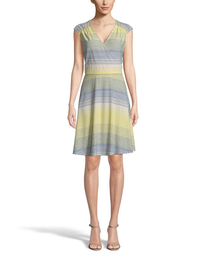 Striped V-neck Sleeveless Fit-&-flare Dress