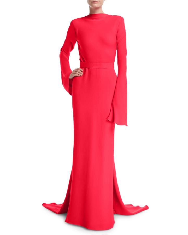 Long-sleeve Gown With Waterfall Train