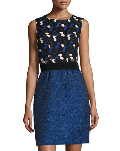 Embroidered-top Dress, Black Cobalt