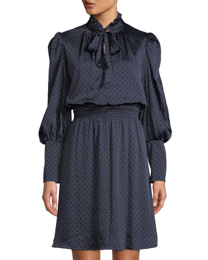 Velvet-dotted High-neck A-line Dress