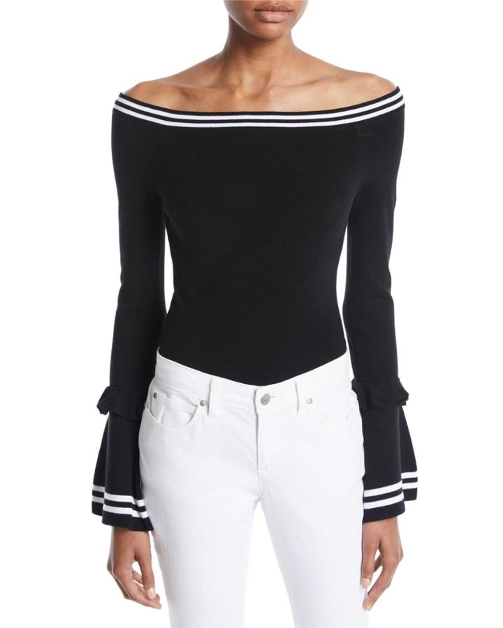 Off-the-shoulder Long-sleeve Ruffle Bodysuit