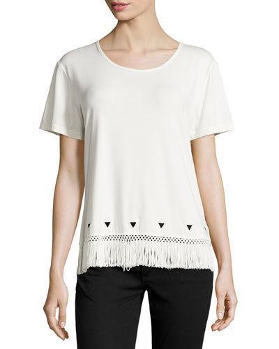 Laser-cut Fringe-hem Tee, White