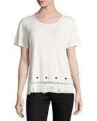 Laser-cut Fringe-hem Tee, White