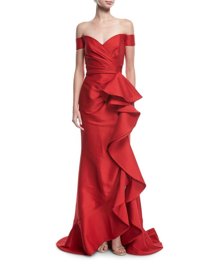 Off-the-shoulder Ruffled Gown