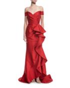 Off-the-shoulder Ruffled Gown
