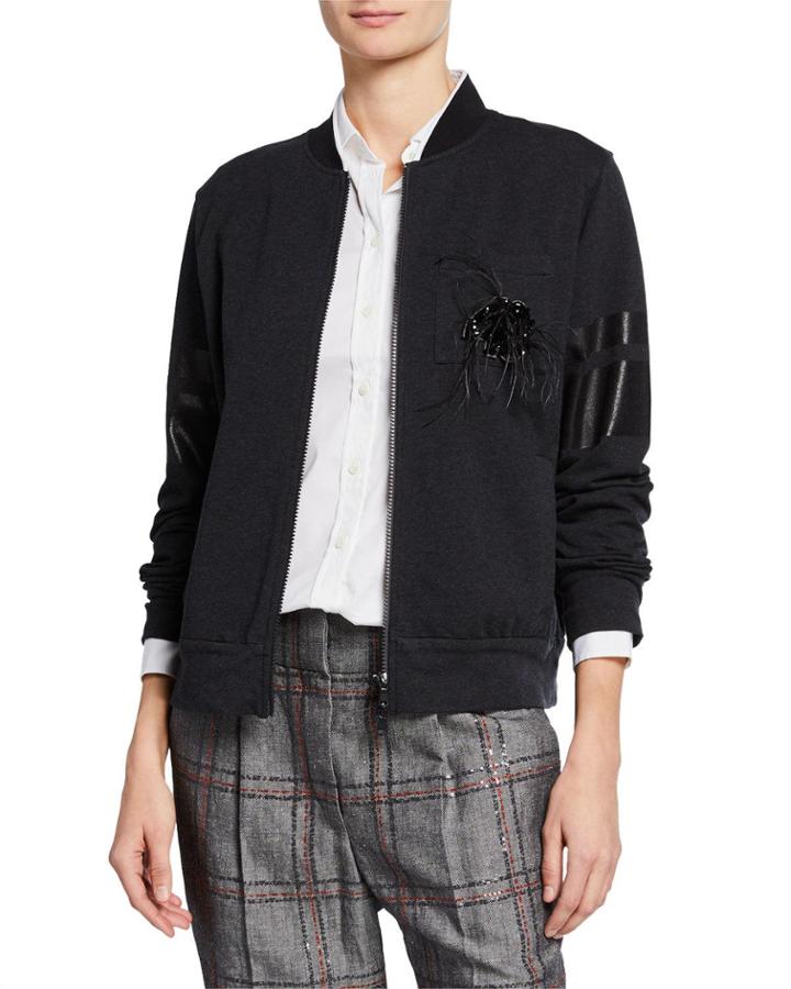 Light Stretch Stripe Cardigan W/ Ostrich Feathers