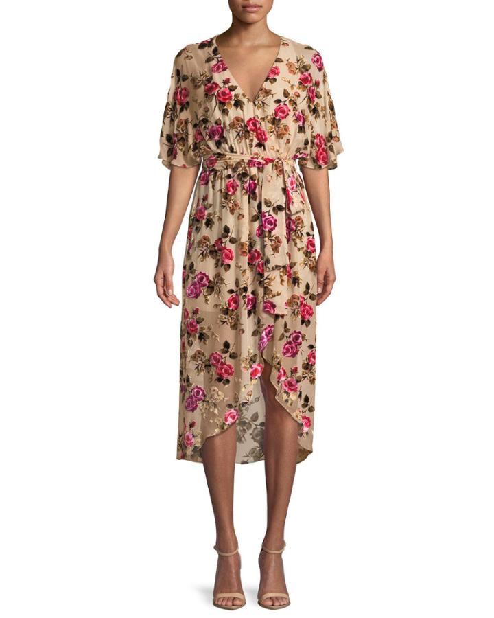 Clarine Floral-burnout Wrap Dress With Oversize