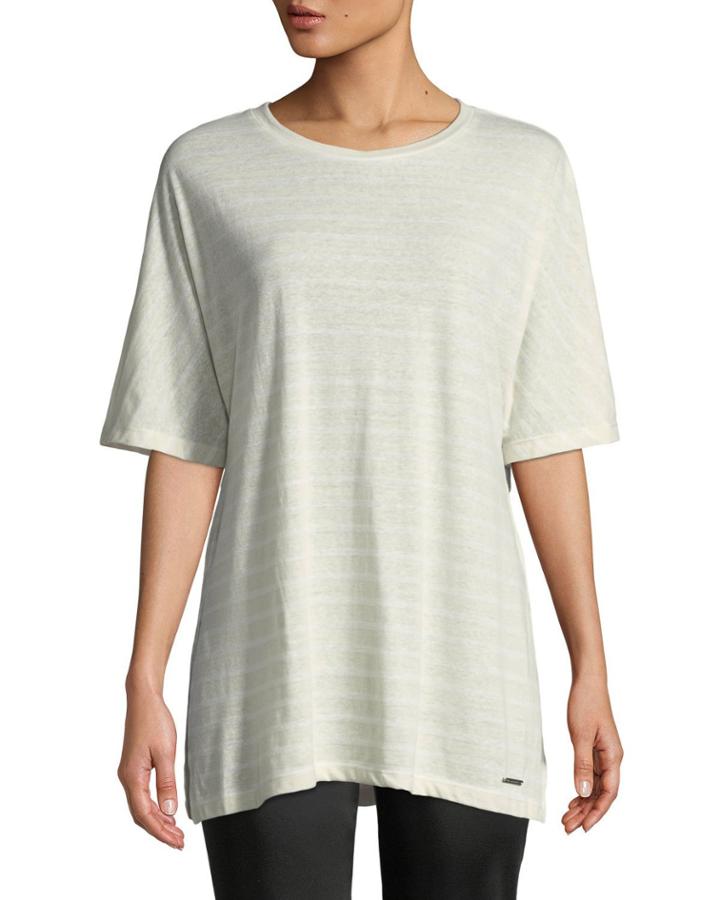 Striped Linen-blend Draped Tee