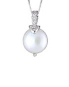 14k White Gold 11mm Freshwater Pearl Necklace W/ Diamonds