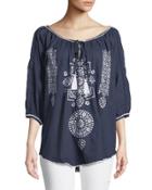 Oregon Safari Embroidered Peasant Blouse