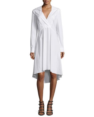 Long-sleeve V-neck Shirtdress,