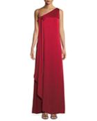 One-shoulder Hammered Satin Gown W/ Draped Front