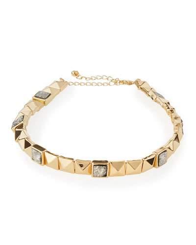 Golden Studded Druzy Collar Necklace, Gray