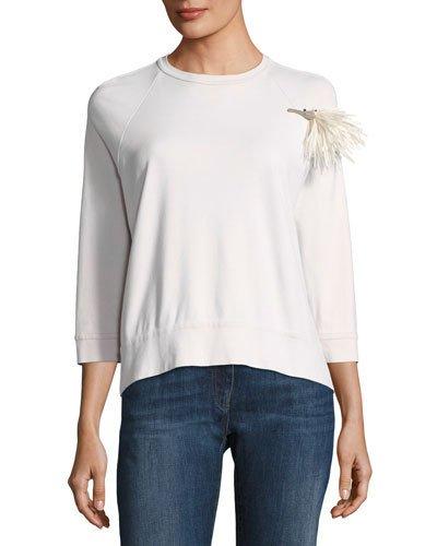 3/4-sleeve Brooch Tee, Cream