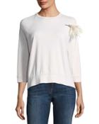 3/4-sleeve Brooch Tee, Cream