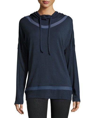 Long-inset Mesh-inset Hoodie, Heather Deep Cobalt