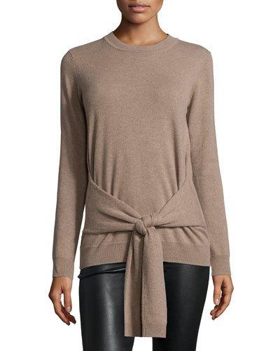 Cashmere Tie-front Crewneck