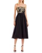 Strapless Midi Gown W/embroidered Bodice