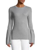 Ribbed Flare-sleeve Pullover