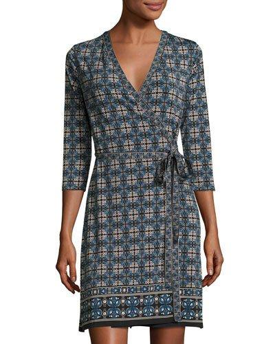 Printed 3/4-sleeve Wrap Dress