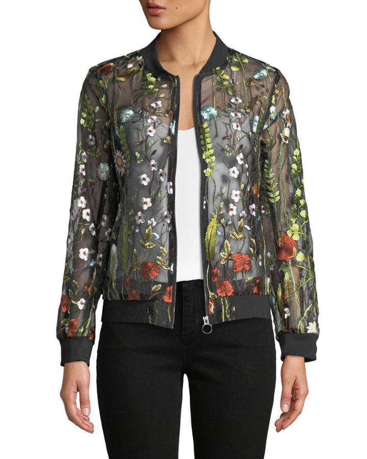 Embroidered Sheer Zip-front Jacket
