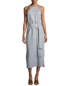 Sleeveless High-neck Striped Cami Dress W/