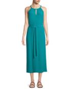 Sleeveless Long Viscose Crepe Halter Dress
