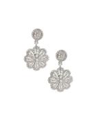 18k White Gold Diamond Flower Drop Earrings,
