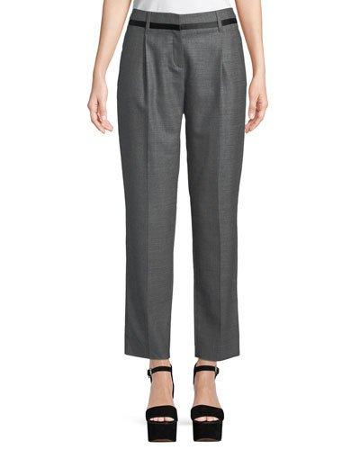 Silk-belted Wool Ankle Trousers