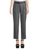 Silk-belted Wool Ankle Trousers