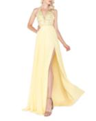 Floral Applique Racerback Halter Gown With