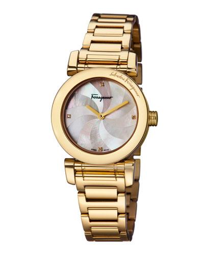 31mm Bracelet Watch W/ Mother-of-pearl Dial & Diamonds, Golden/white