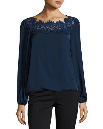 Lace-neck Bubble-hem Blouse