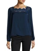 Lace-neck Bubble-hem Blouse