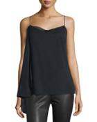 Irina Draped Stretch Silk Tank, Black