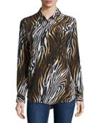 Animal-print Silk Blouse, Marshmallow/bronze