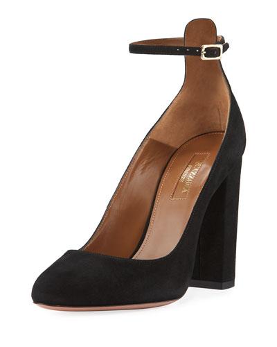 Alix Suede Ankle-wrap Pump, Black