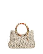 Fruit Charms Crochet Straw Tote Bag, Neutral