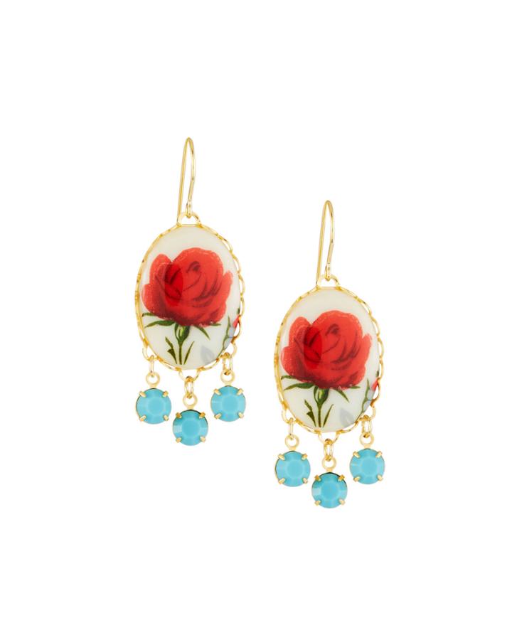 Red Rose & Turquoise Drop Earrings